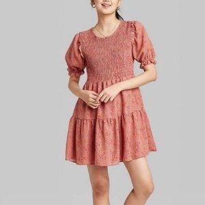 Wild Fable Smocked Tiered Pink Babydoll Dress NWT
